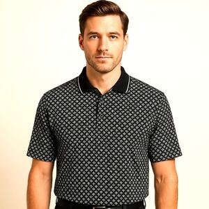 Sansabelt Classic Fit 100% Cotton Short Sleeve Polo Black Tan XL
